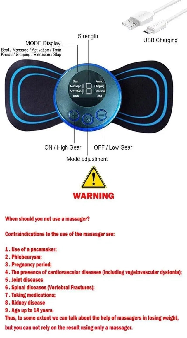 Mini EMS Butterfly Massager Portable Electric Body Massager
