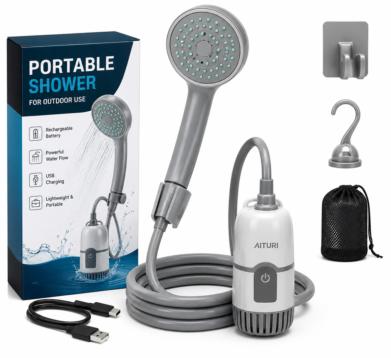 Portable Shower Pump – Rechargeable Shower with USB Charging for Travel & Emergency Use